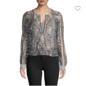 In Earnest NWT. Embellished Sheer Gray and Black Long Sleeve Blouse
